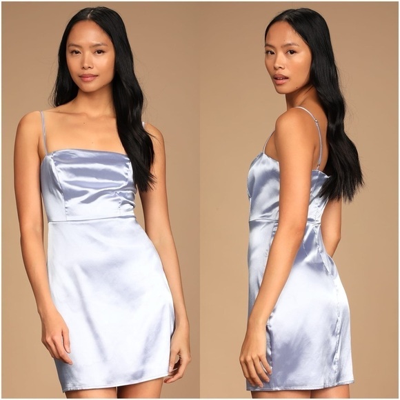 LULU’S Emalee Light Blue Satin Bodycon Mini Dress - Picture 1 of 4